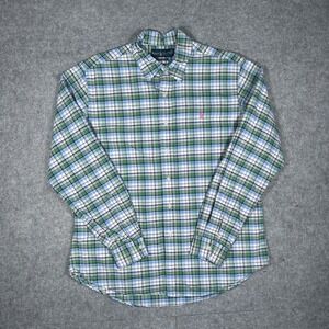 Ralph Lauren Shirt Mens Large Green Blue Plaid Custom Fit Button Down Preppy